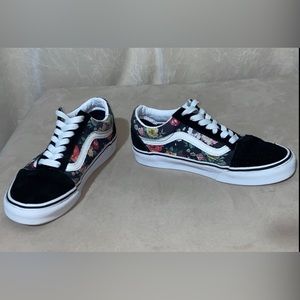 Vans girls black white and floral print